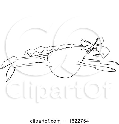 Cartoon Black and White Moose Super Hero Flying by djart
