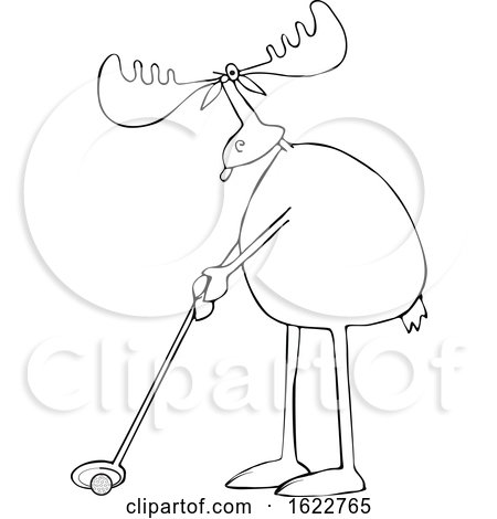 Cartoon Black and White Moose Golfing by djart