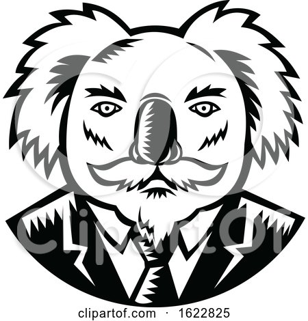Koala with Moustache Woodcut Black and White by patrimonio