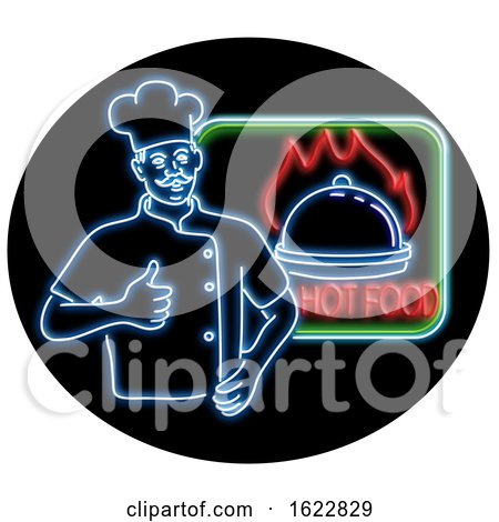 Chef Thumbs up Hot Food Oval Neon Sign by patrimonio