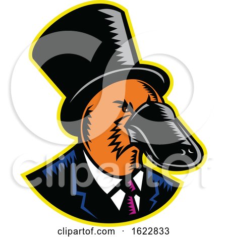 Duck-billed Platypus Tophat Woodcut Color by patrimonio