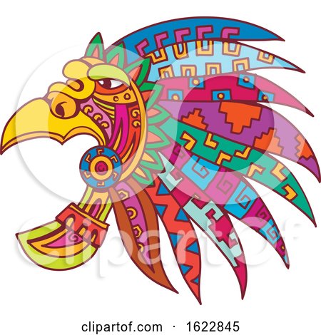 Ancient Aztec Headdress Drawing Color by patrimonio
