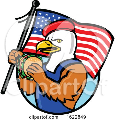 American Bald Eagle Holding a USA Flag and Burger by patrimonio