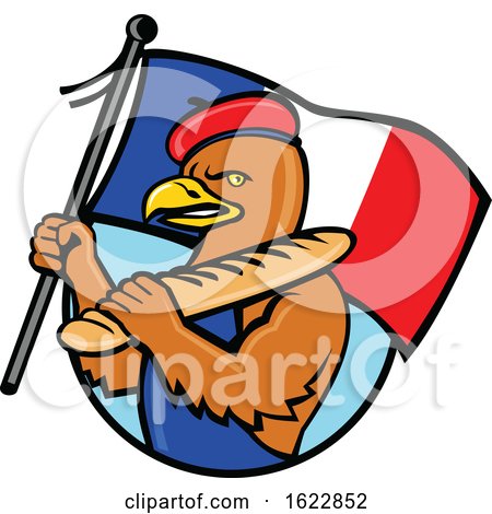 French Eagle Holding Flag and Baguette Cartoon by patrimonio