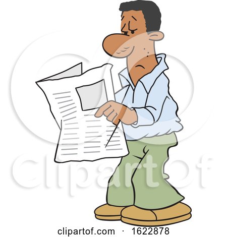 Cartoon Black Man Reading the Newspaper by Johnny Sajem