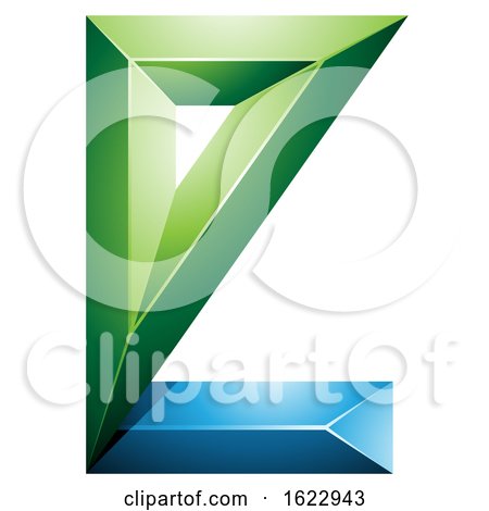 Blue and Green 3d Geometric Letter E by cidepix