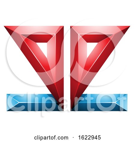 Blue and Red 3d Geometric Mirrored Letter E by cidepix