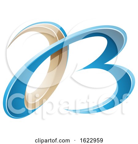 Blue and Beige or Gold 3d Curly Letters a and B by cidepix