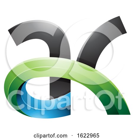 Black Green and Blue 3d Curvy Letters a and K by cidepix