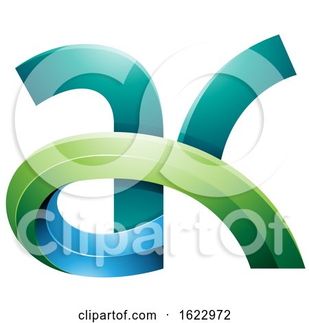 Green and BLue 3d Curvy Letters a and K by cidepix