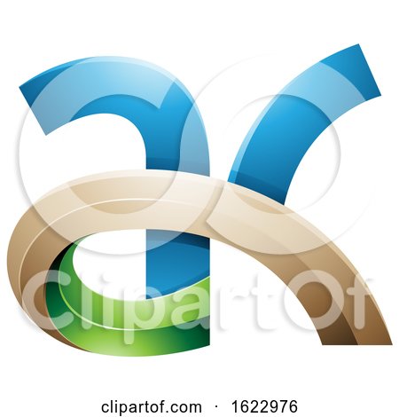 Blue Green and Beige 3d Curvy Letters a and K by cidepix