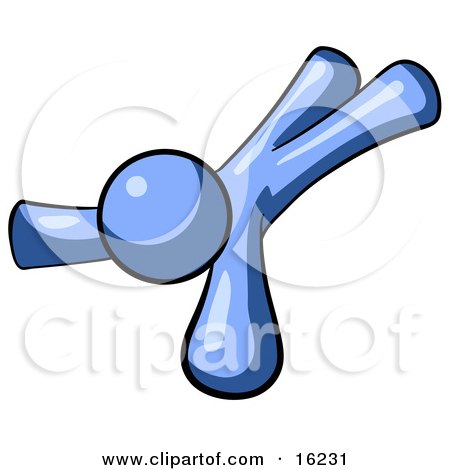 Injured Blue Man Lying On His Face And Stomach After Being Injured On The Job, Or Someone Who Is Leaping For Something They Desire Clipart Graphic by Leo Blanchette
