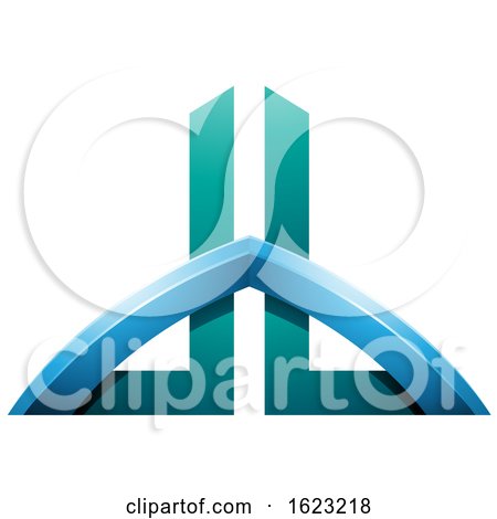 Blue and Turquoise Bridged Skyscraper like Letters D and B by cidepix