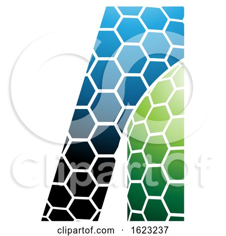 Black Blue and Green Honeycomb Pattern Letter a by cidepix