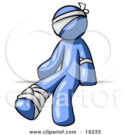 Injured Blue Man Sitting In The Emergency Room After Being Bandaged Up On The Head, Arm And Ankle Following An Accident Clipart Graphic by Leo Blanchette