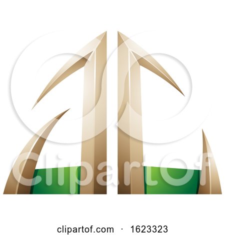 Beige or Gold and Green Arrow Shaped Letters a and C by cidepix