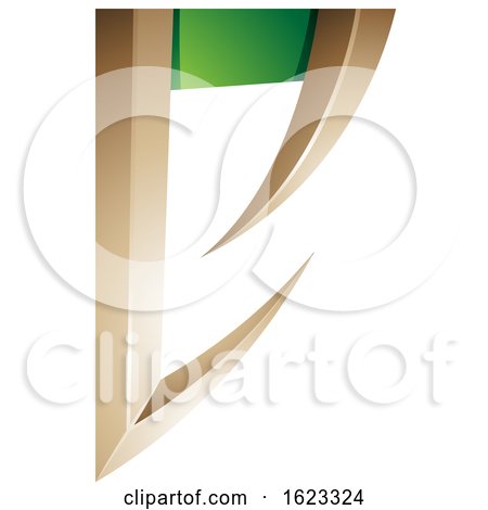 Beige or Gold and Green Arrow Shaped Letter E by cidepix