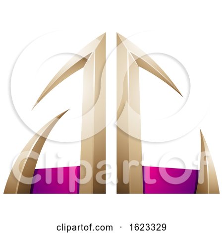Beige or Gold and Magenta Arrow Shaped Letters a and C by cidepix