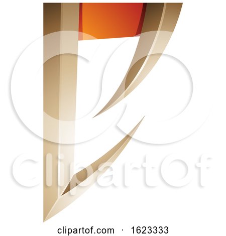 Beige or Gold and Orange Arrow Shaped Letter E by cidepix