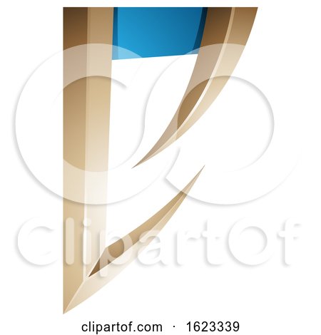 Beige or Gold and Blue Arrow Shaped Letter E by cidepix