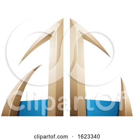Beige or Gold and Blue Arrow Shaped Letters a and C by cidepix