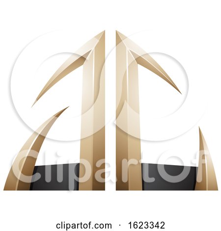 Beige or Gold and Black Arrow Shaped Letters a and C by cidepix