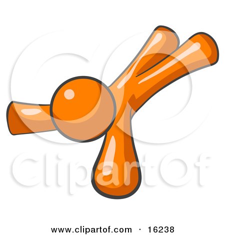 Injured Orange Man Lying On His Face And Stomach After Being Injured On The Job, Or Someone Who Is Leaping For Something They Desire Clipart Graphic by Leo Blanchette