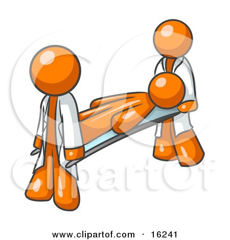 Injured Orange Man Being Carried On A Gurney To An Ambulance Or Into The Hospital By Two Paramedics After An Accident Or Health Problem Clipart Graphic by Leo Blanchette