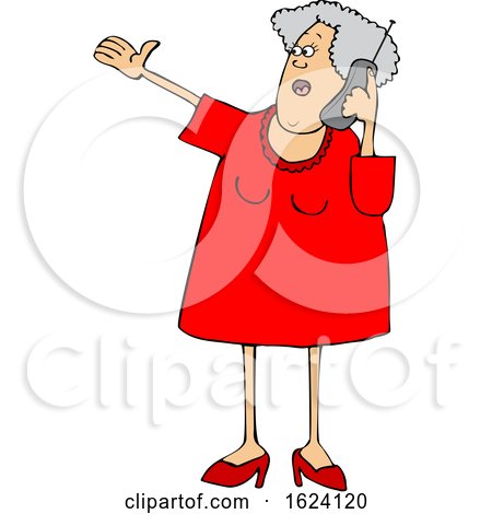 Cartoon White Senior Woman Gesturing and Talking on a Cell Phone by djart