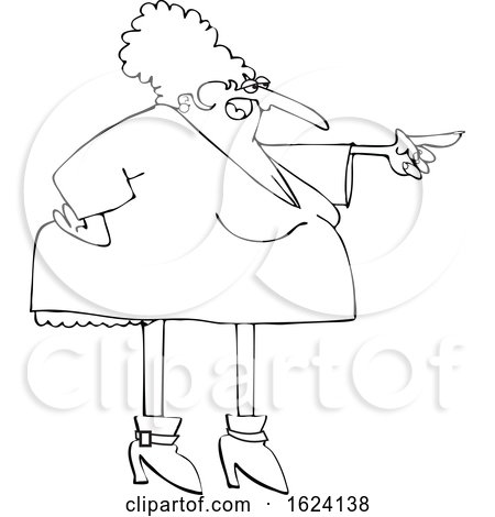Cartoon Black and White Chubby Angr Woman Pointing by djart