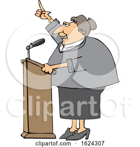 Cartoon White Female Politician Speaking at a Podium by djart