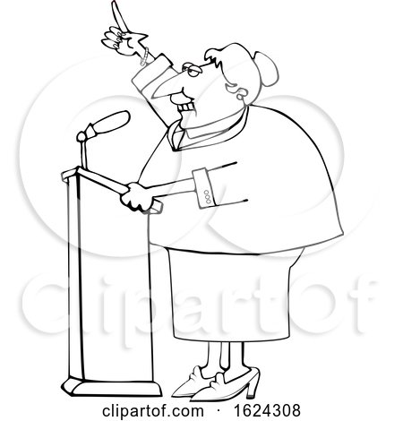 Cartoon Black and White Female Politician Speaking at a Podium by djart