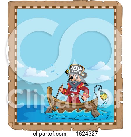 Pirate Captain in a Boat Parchment Border by visekart