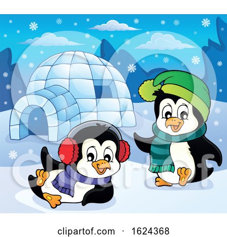Penguins Playing by an Igloo by visekart
