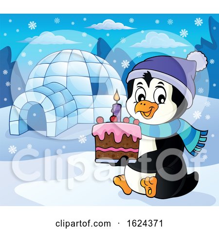 Penguin Holding a Birthday Cake by visekart