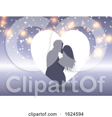 Silhouette of a Kissing Couple in a Heart by KJ Pargeter