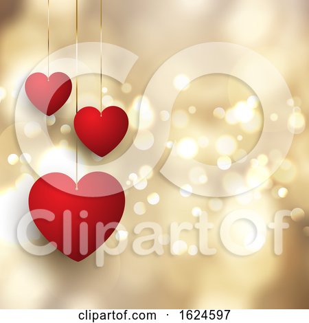 Valentine's Day Background with Hanging Hearts on Bokeh Lights Design by KJ Pargeter
