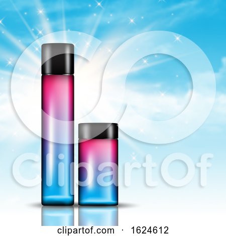 Cosmetic Bottles on a Blue Sky Background by KJ Pargeter