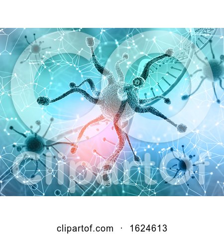 3D Medical Background with Virus Cells and DNA Strands by KJ Pargeter