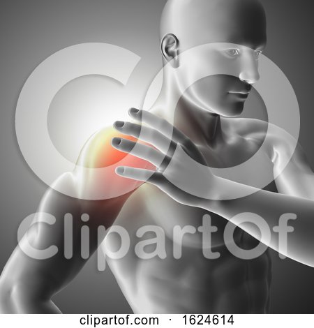 3D Medical Image with Male Figure Holding Shoulder in Pain by KJ Pargeter