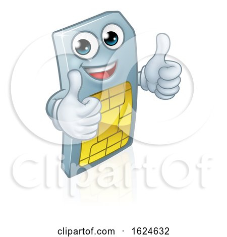Sim Card Mobile Phone Thumbs up Cartoon Mascot by AtStockIllustration