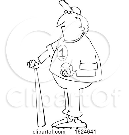 Cartoon Black and White Male Baseball Player with a Ball and Bat by djart