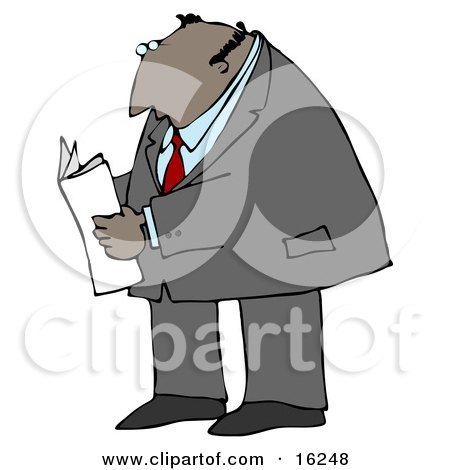Latin Businessman Reading A Newspaper While Standing And Waiting Clipart Illustration Graphic by djart