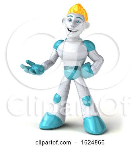 3d Blond Haired Male Robot Character, on a White Background by Julos