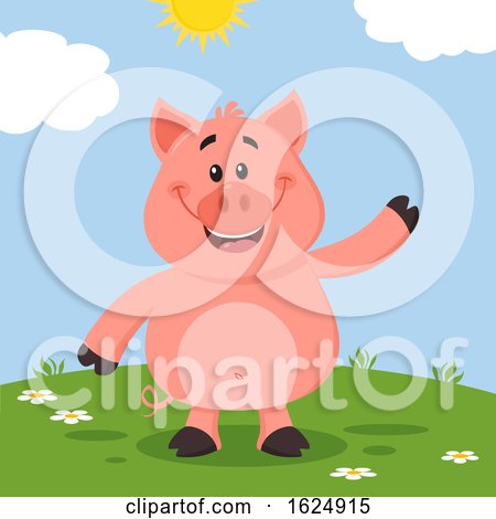 Happy Piggy Waving by Hit Toon