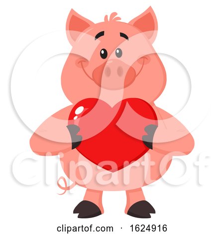 Happy Pig Holding a Valentine Love Heart by Hit Toon