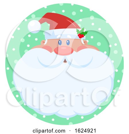 Christmas Santa Claus Face in a Green Snowy Circle by Hit Toon