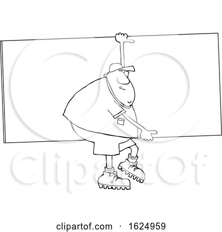Cartoon Black and White Male Worker Carrying a Giant Board by djart