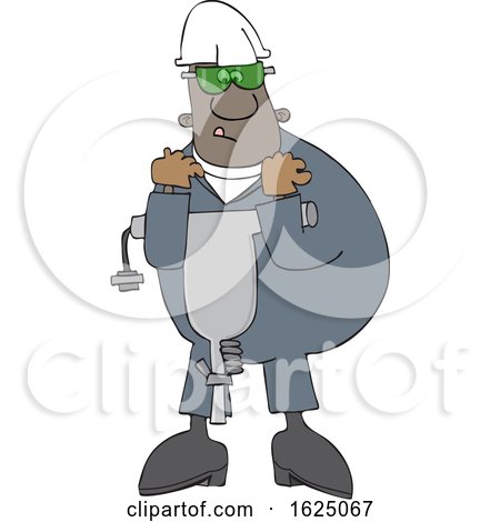 Cartoon Black Worker Man Carrying a Jackhammer by djart