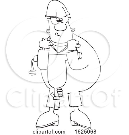 Cartoon Black and White Worker Man Carrying a Jackhammer by djart
